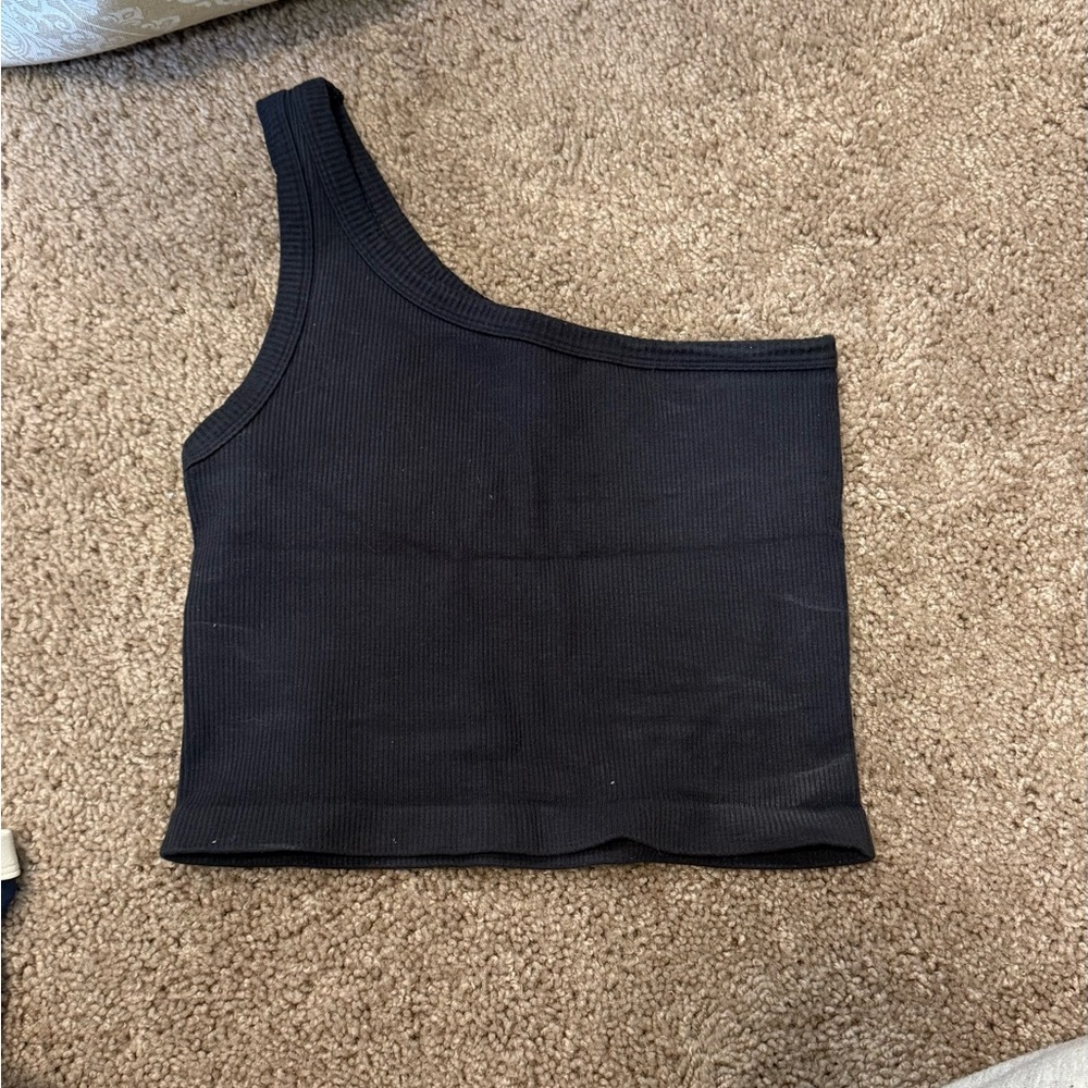 one shoulder ribbed tank top